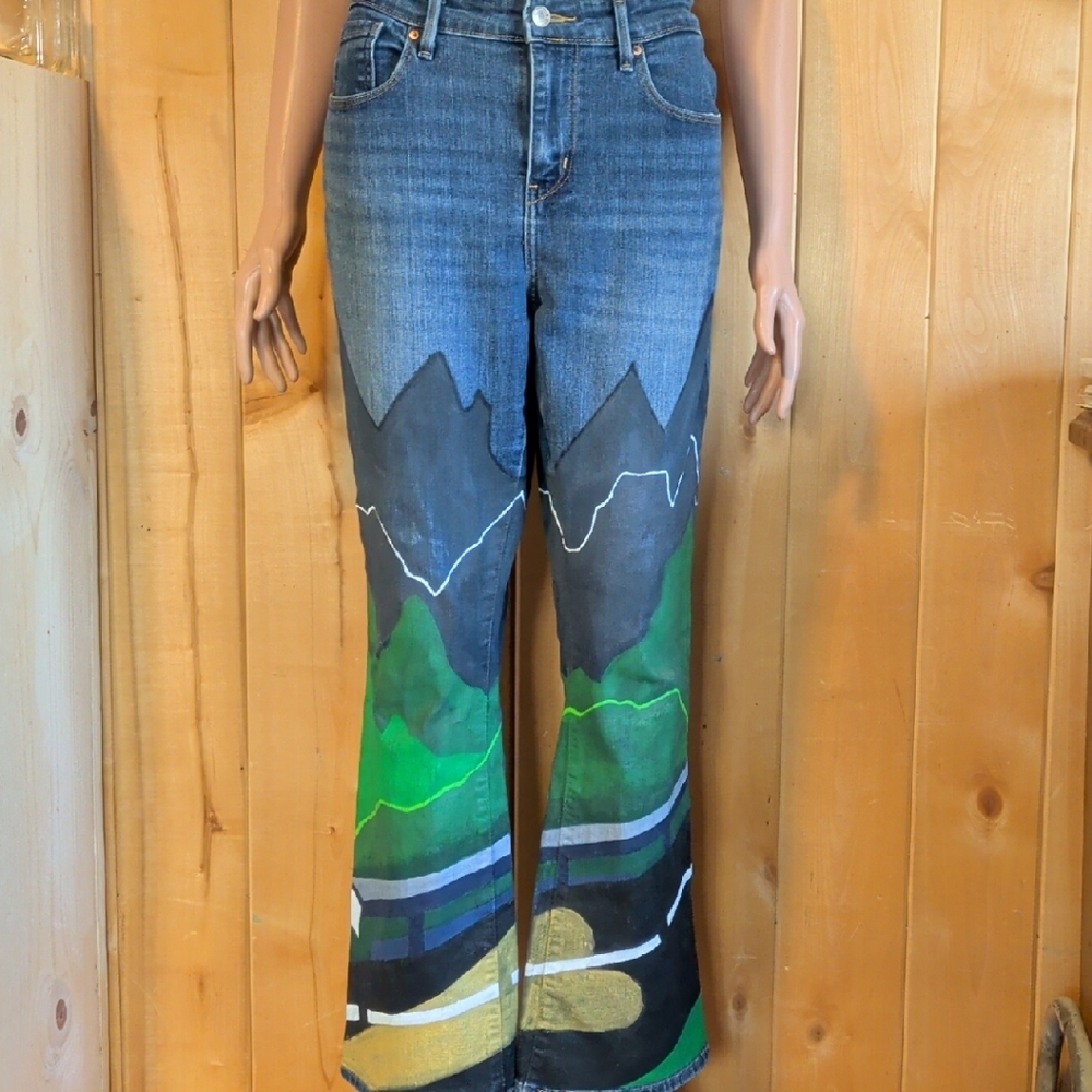 Signature by Levi Strauss Custom "Night Drive" Hand Painted Flare Jeans